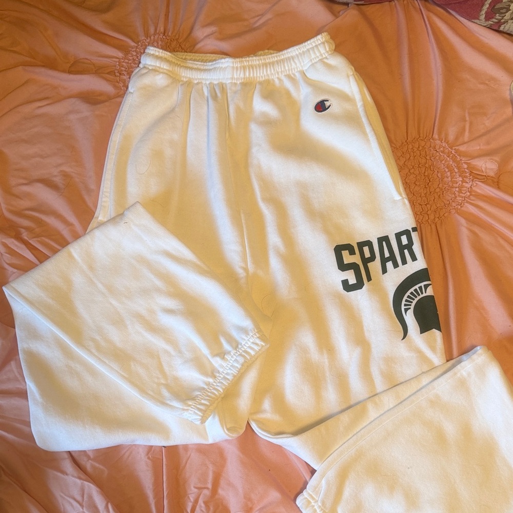 Champion White and Green Michigan Sweatpants
